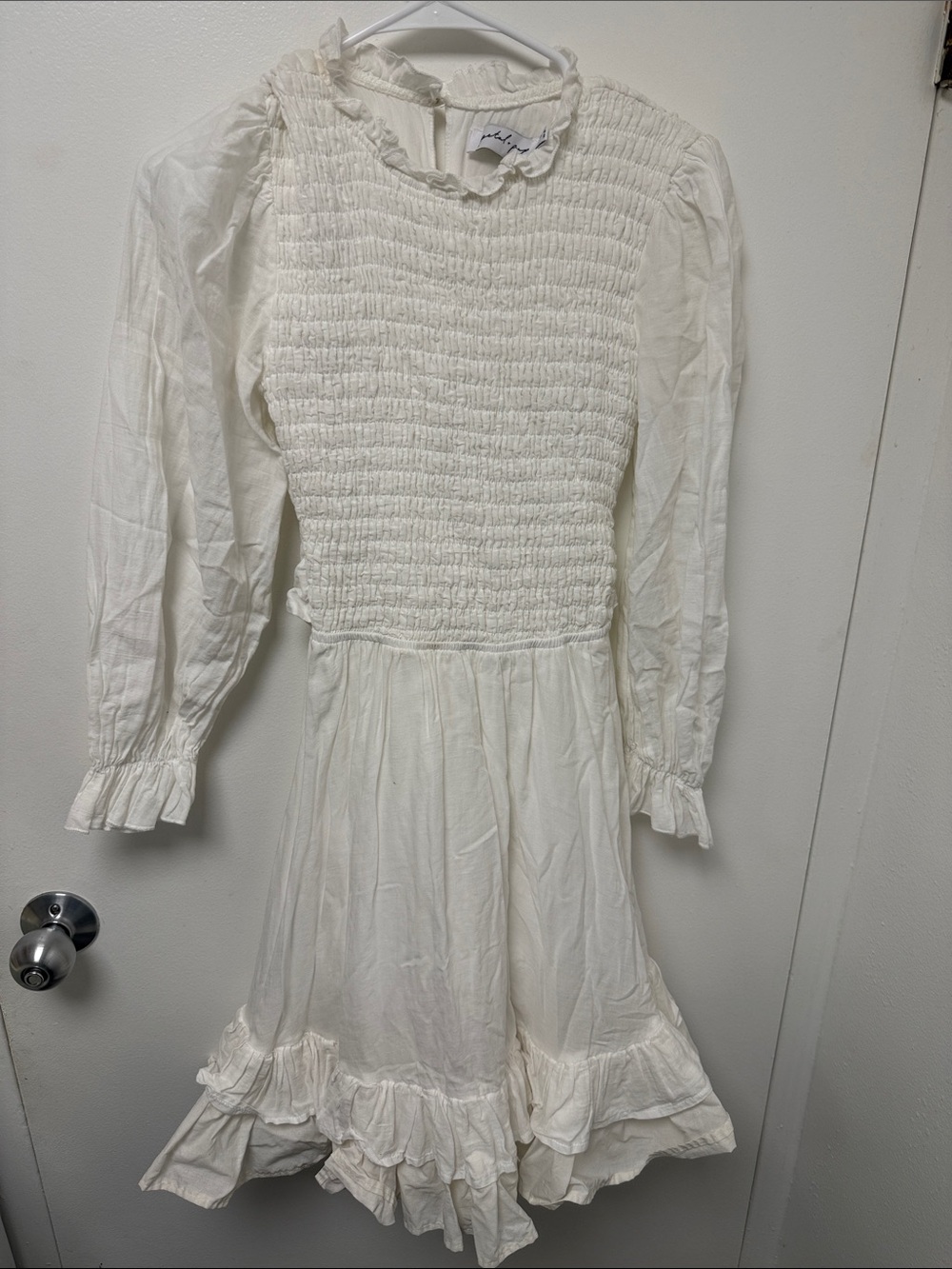 Petal & Pup Cream Smocked Ruffle Long-Sleeve Dress
